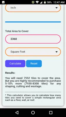 Floor & Wall Tiles Calculator android App screenshot 6